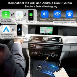 eMjollRay 2025 CarPlay Wireless Adapter and Android Car Wireless Adapter 3 in 1 with USB C/A/Female Plug & Play Wired to Wireless Adapter for Cars from 2017 with Wired Carplay/Android Car