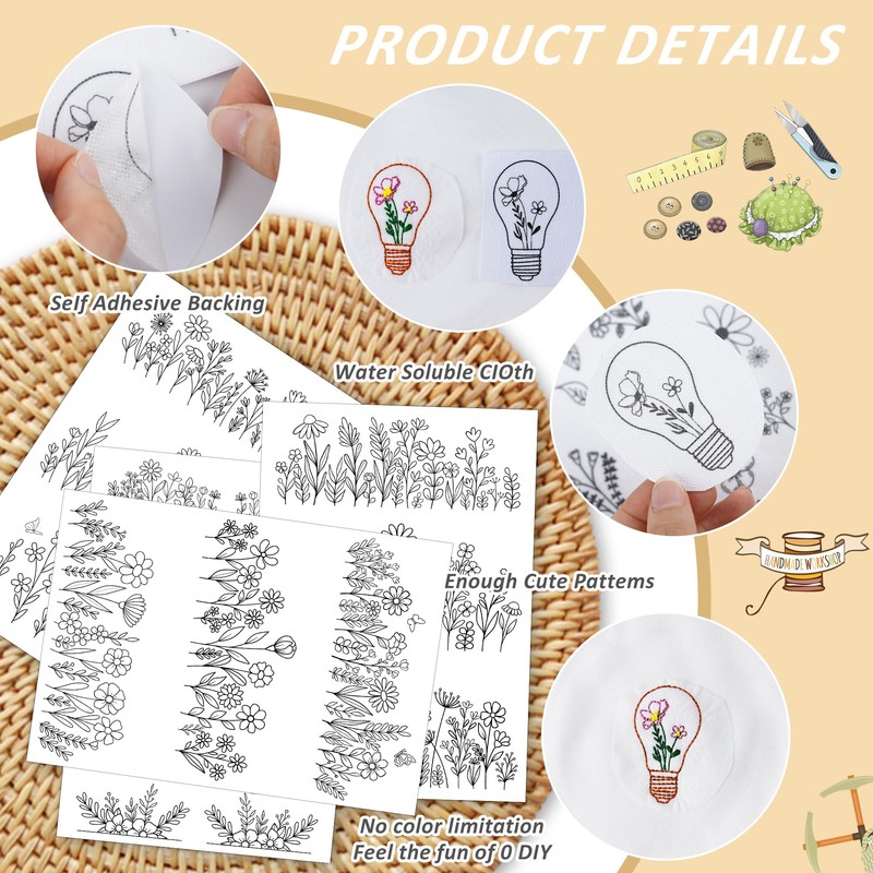 Water Soluble Stabilizer Embroidery Patterns - CRASHOT 4 Sheets Stick