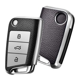 Oatsbasf Car Key Case VW, VW Golf 7 Key Case, Key Box Cover for VW Polo, Skoda, Tiguan, MK7 3 Buttons (P-Silver)