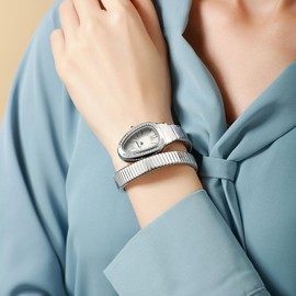 Gosasa Stylish Women's Snake Shape Bangle Watch Unique Design Snake Coil Elegant Dress Diamond Bracelet Ladies Quartz Wristwatch with Roman Numerals Dial