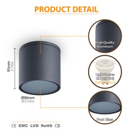 EBION Flush Mount Ceiling Lights Modern Ceiling Light Fixtures, Aluminum Die-cast Grey Ceiling Spotlight, Minimalist Round Close to Ceiling Lamp for Bedroom, Hallway, Entryway, Kitchen, Staircase