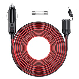 RWUJILONG RWUJILONG 12V/24V Heavy Duty Cigarette Lighter Extension Cord 26.1FT with LED Light for Car Vehicle Tire Pump Air Compressor Refrigerator Coffee Maker etc. (1*Spare Fuse)