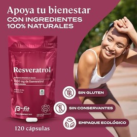 B-FIT B Resveratrol 1200mg 100% Puro - 120 Cápsulas Suministro Para 2 Meses - Cápsulas Vcaps - Sin Glúten Y Sin Conservantes - Empaque Ecológico Bottl