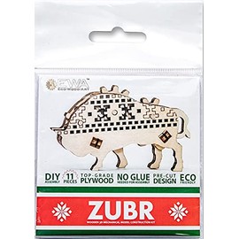 EWA Eco-Wood-Art EWA: Zubr Eco-Wood Art 3D Wooden Puzzle EWA DIY Kit, Self-Assembly, No Glue Required, 11 Pieces The Mechanical Anti-Stress 3D Puzzle Toy Made of Natural Materials