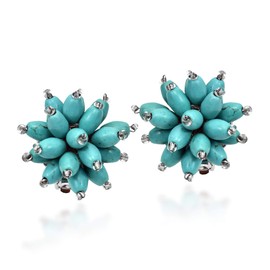 AeraVida Colorful and Chic Simulated Blue Turquoise Stone Cluster and Sterling Silver Clip-On Earrings for Vibrant and Unique Fashion Accessories with a Bohemian Vibe
