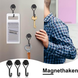 sinzau Magnetic Hooks, Pack of 6 Metal Hooks, Neodymium, Rotatable Magnetic Hooks, 16 mm Magnetic Hooks, for Barbecues, Kitchen, Lockers, Office, Refrigerators, Black and White