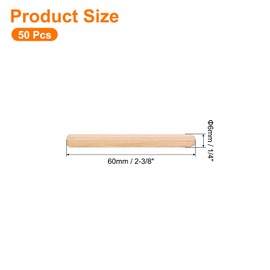 QUARKZMAN Pack of 50 1/4" x 2-3/8" Wooden Dowels, Wooden Dowel Rods, Furniture Wood Connecting Pins, Wooden Dowels with Groove for Crafts, DIY Projects