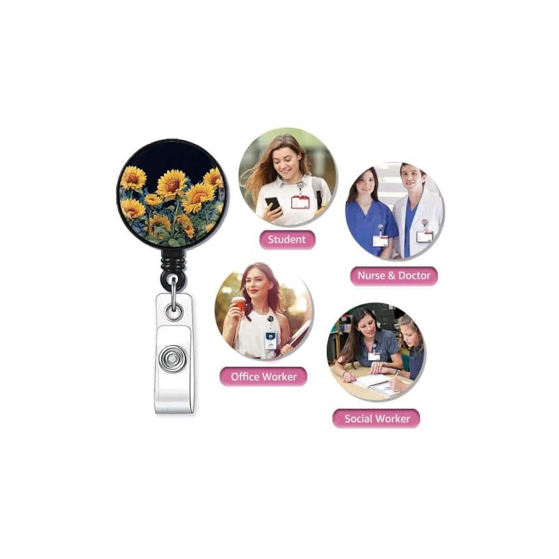 Sunflower Retractable ID Card Badge Holder with Alligator Clip, Name