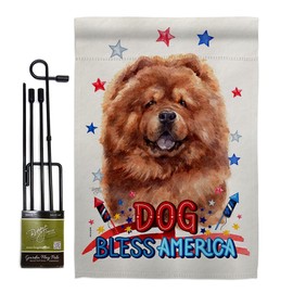 Breeze Decor Patriotic Red Chow Garden Flag Set with Stand Animals Dog Puppy Spoiled Paw Canine Fur Pet Nature Farm Animal Creature Small Decorative Gift Yard House Banner Made in USA 13 X 18.5