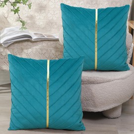 XIEJINJIA Set of 2 Velvet Cushion Cover with Gold Leather Pillowcase Farmhouse Throw Pillow Covers for Garden Couch Sofa Bed Living Room 45x45 cm 18x18 Grey