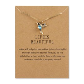 Humming Birds Gift Hummingbird Necklace for Women Girl Life is Beautiful Necklaces for Women Christams Birthday Gifts for Mom Blue Humming Bird Necklace Friendship Gifts