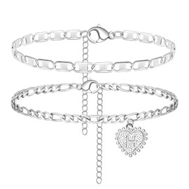 H Silver Initial Anklet for Women Silver Cuban Link Anklet Bracelet for Women Men Dainty Letter Name Ankle for Teen Girls (1 silver H)