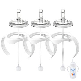 Straw Transition Sippy Cup Conversion Kit for Dr Brown Wide Mouth Baby Bottles, Soft Straw top and Weighted Sippy Cup Kit with Handles, Set of 3