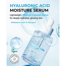 BOM BOM Hyaluronic Acid Moisturizing Serum 1.69 fl oz, Lightweight Vegan Facial Serum with Moisture Capsules and Vitamins, Deep 20 Layer Hydration, Face Plumping, Hypoallergenic, Dry Skin Korean Skincare