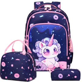 Girls Unicorn Backpack for Primary School Bag Set Bookbag Girl Cute Children Backpack 3 in 1 Kids Daypack Rucksack for School Travel