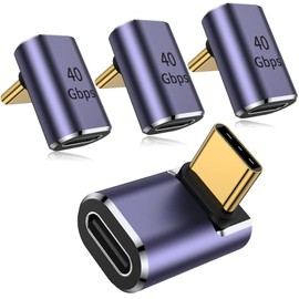 AuviPal 90 Degree USB C Adapter (4 Pack), Up and Down Right Angle L Shape USB Type C Male to Female Connector for Steam Deck, ROG Ally, MacBook, Tablet, Phone and More - Purple