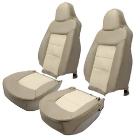 KUAFU Seat Cover Synthetic Leather Compatible with 2003-2006 Ford Expedition Eddie Bauer 4x4, 2WD, 4.6L, 5.4L - Perforated Tan(Driver & Passenger Full Set) 2 Packages