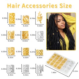 MODASER 220 Pcs Gold Hair Jewelry for Braids, 12 Styles Gold and Silver Hair Accessories Cuff for Braids and Dreadlocks, Adjustable Metal Rings Cuffs Clips for Dreadlock Accessory Jewelry Decorations