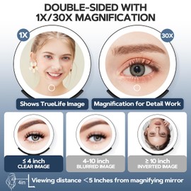 Lighted Makeup Mirror, 30X Magnifying Mirror with Light, Hanging and Handheld Mirror with Handle,Black