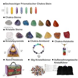 RZOZSZEZ Kristalle Heilsteine Set, 7 Rohe Chakras, Kristalle Steine, 7 Sechseckiger Prismatischer Chakra-Stein, Chakra-Halskette,Chakra Armband, Orgon-Kristallpyramide, Edelsteine Heilsteine Geschenk