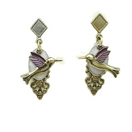 Silver Forest Purple Wings Hummingbird Stud Back Dangle Earrings