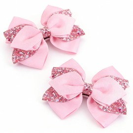 2 PCS Pink Ribbon Hair Bow for Girl Clips 4" Alligator Barrettes Hairpin Toddler Teen Girls Birthday Wedding Xmas Party Dress Outfit Decor Accessory Kids Back School Gift