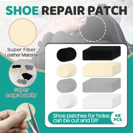 48Pcs Shoe Patches for Holes - Self-Adhesive Shoe Repair Patch, Rectangular Circle Shape Shoe Hole Repair Patches, 4 Colors Shoe Mesh Repair Patches for Sports Shoes,Leather Shoes, Boots