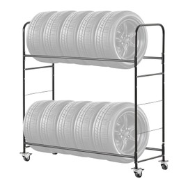 VEVOR Rolling Tire Storage Rack, 2-Shelf Tire Holder and Transport Trailer for Garage, Heavy-Duty Steel Tire Storage Cart with Wheel, Adjustable Height & Protective Cover, Hold up to 12 Standard Tires