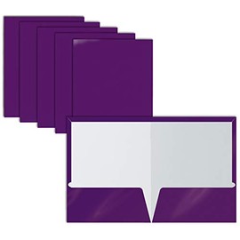 2 Pocket Glossy Laminated Purple Paper Folders, Letter Size, Purple Paper Portfolios by Better Office Products, Box of 25 Purple Folders