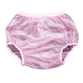 Haian Adult Incontinence Pull-on Plastic Pants PVC Pants 3 Pack (Medium, Transparent Pink)