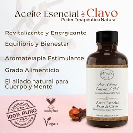 Aceite Esencial 100% Puro de Clavo comestible,Alimenticio y Terapéutico 120 Ml