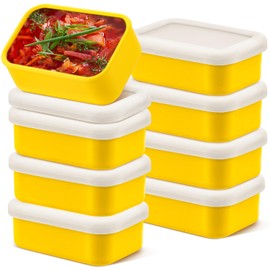 Nuogo 8 Pcs 1 Cup Silicone Freezer Trays with Lid Silicone Soup Freezer Molds Rectangle Soup Freezer Containers Reusable Food Preserving Tray Freezing Ice Trays for Soups Sauces Stews (Yellow)