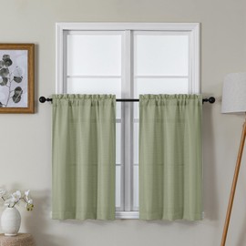 Lecloud Bessie Light Green Kitchen Curtains 36 Inch Length 2 Panels Set, Faux Linen Textured Curtain Tiers, Light-Filtering Window Short Curtains for Basement Dining Room, Each 30 W x 36 L