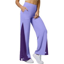 Casei Wide Leg Yoga Pants for Women High Waist Adjustable Hem Loose Dance Casual Pant with Pockets,Lavender Purple M