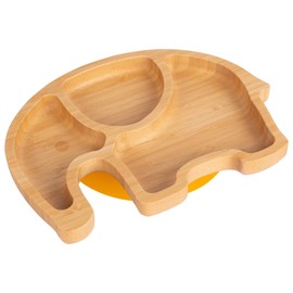 Tiny Dining Baby Plate with Suction Cup - Elephant - Yellow - Divided Non-Slip Bamboo Self-Feeding Baby Weaning Plate for Babies, Toddlers, Children