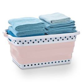 Pop & Load Collapse and Store Collapsible Plastic Laundry Basket, Large 1 pc Pop Up Laundry Hamper with 2 Comfort Grip Handles, 10.5 Gallons, Blush Pink