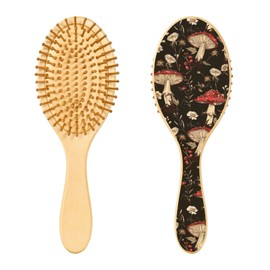 ALAZA Mushroom Daisy Flower Hair Brush for Women Men Natural Wood Detangler Brushes for All Hair Types Hairbrush for Wet & Dry