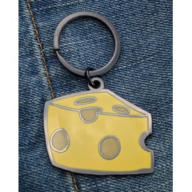Applicable Pun Cheddar Slice Yellow Cheese - 1.75 inch Metal Keychain with Keyring