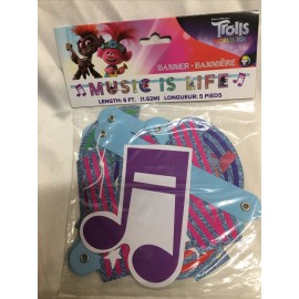 Unique TROLLS World Tour PARTY BANNER ( 5FT ) ~ Girls Birthday Party Supplies NEW