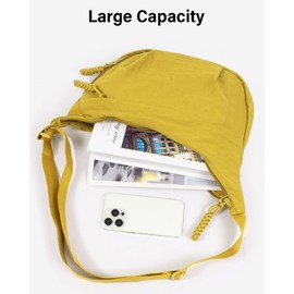 Women's Nylon Hobo Crescent Crossbody Bag, Multi-Pocket Sling Bag, Half Moon Shoulder Purse (Yellow)