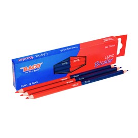 Baco | Lápiz Bicolor Hexagonal para Resaltar Azul y Rojo - Caja con 12 Lápices Dobles