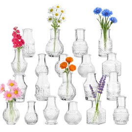 Glass Bud Vase Set of 20 Pcs, Small Clear Bud Vases for Flowers, Vintage Vases for Centerpiece Table Wedding Decorations Home Decor Glass Bottles for Birthday Party Anniversary