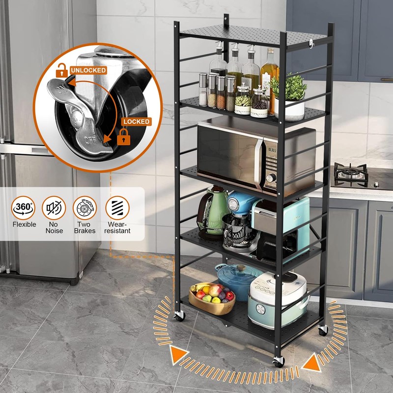 Himix Storage Shelves with 20 Hooks, 5-Tier Collapsible Organization Storage