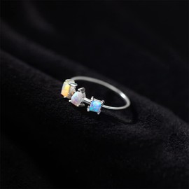 Opal Rings 925 Sterling Silver Cute 1MM Thin lab Created Birthstone Stackable thumb Finger Statement Rings for Women Size K