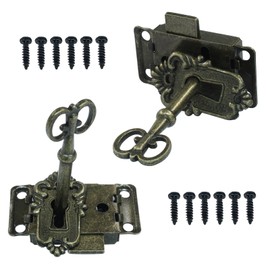 Seimneire Vintage Skeleton Lock with Key, Antique Decorative Cabinet Lock for Chest Cupboard Drawer Box Furniture - 2 Set of Bronze
