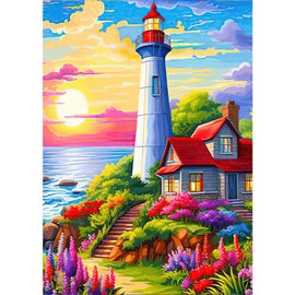 NAIMOER Lighthouse Diamond Painting Kits for Adults, DIY 5D Diamond Painting Sunset, Full Drill Landscape Diamond Art Kits Art Pictures Perfect for Relaxation and Home Wall Decor 30x40cm