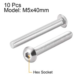 sourcing map M5x40mm Machine Screws Hex Socket Round Head Screw 304 Stainless Steel Fasteners Bolts 10pcs