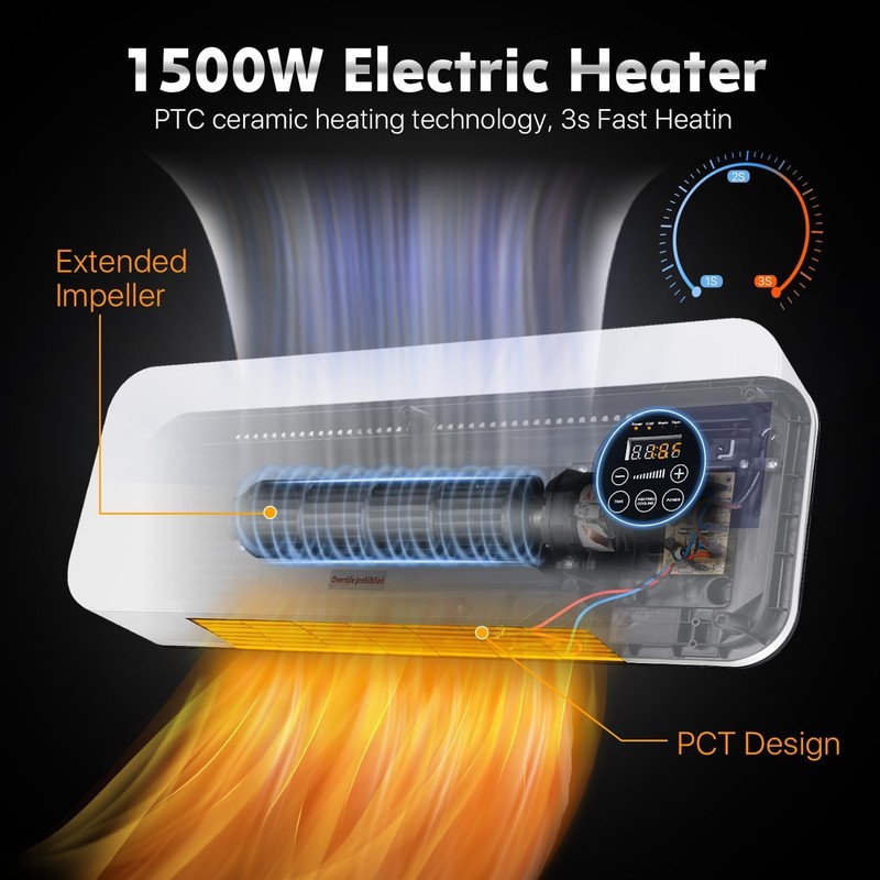 Wall Mounted Heater 1500W PTC Ceramic Electric Space Heater with