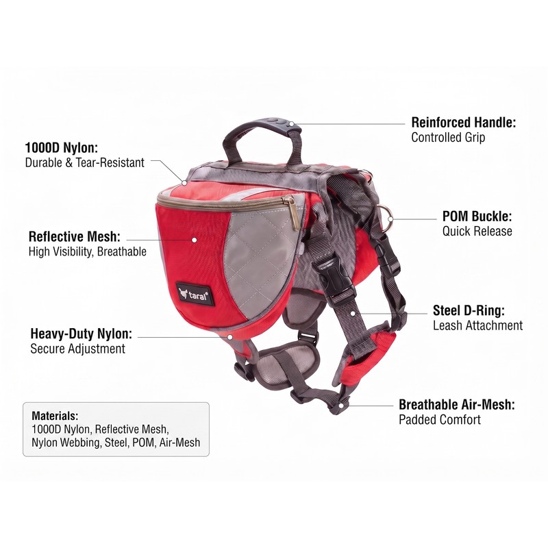 Pet Outdoor Backpack Large Dog Reflective Adjustable Saddle Bag Harness