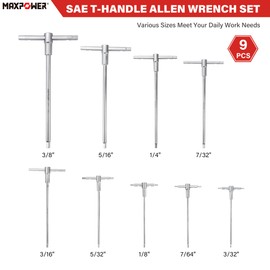 MAXPOWER Sliding T-Handle Allen Wrench Set, 9-Piece SAE Hex Keys, Long Arm Hex End Allen Wrenches for Basic Home Repair and Mechanical Maintenance, Allen Keys with Portable Case